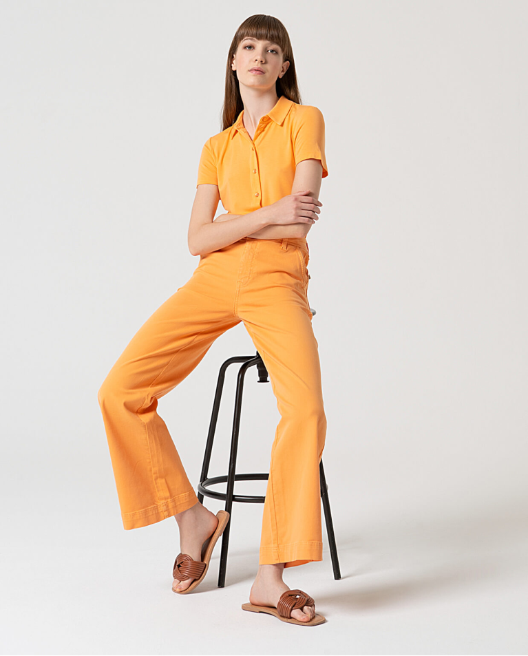 surkana Pantalón flare denim liso Mandarina En oferta