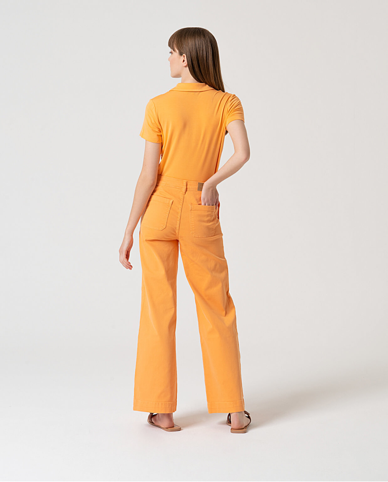 surkana Pantalón flare denim liso Mandarina En oferta