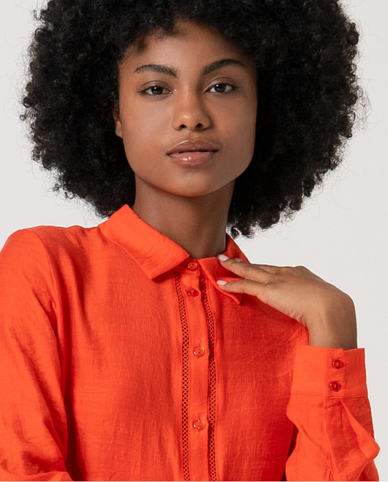 surkana Camisa con bordados perforados lisa Naranja Ventas relámpago
