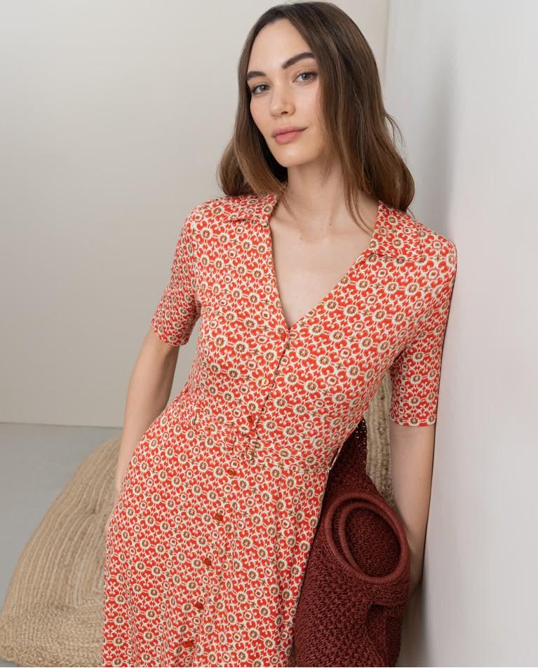 surkana Vestido elástico camisero estampado Rosa Liquidación