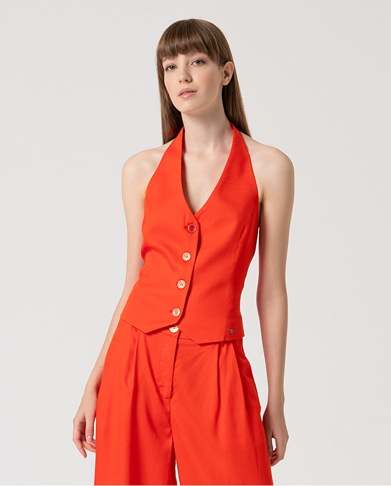 surkana Chaleco cuello halter liso Naranja