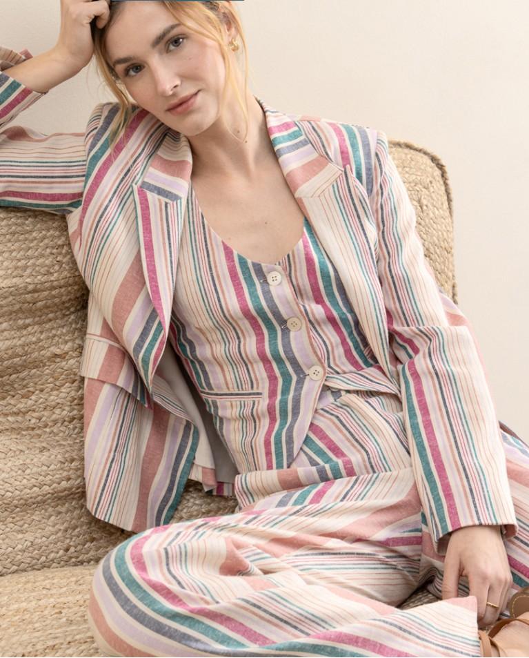 surkana Blazer de lino de rayas Multi