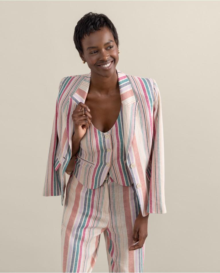 surkana Blazer de lino de rayas Multi Envío gratis