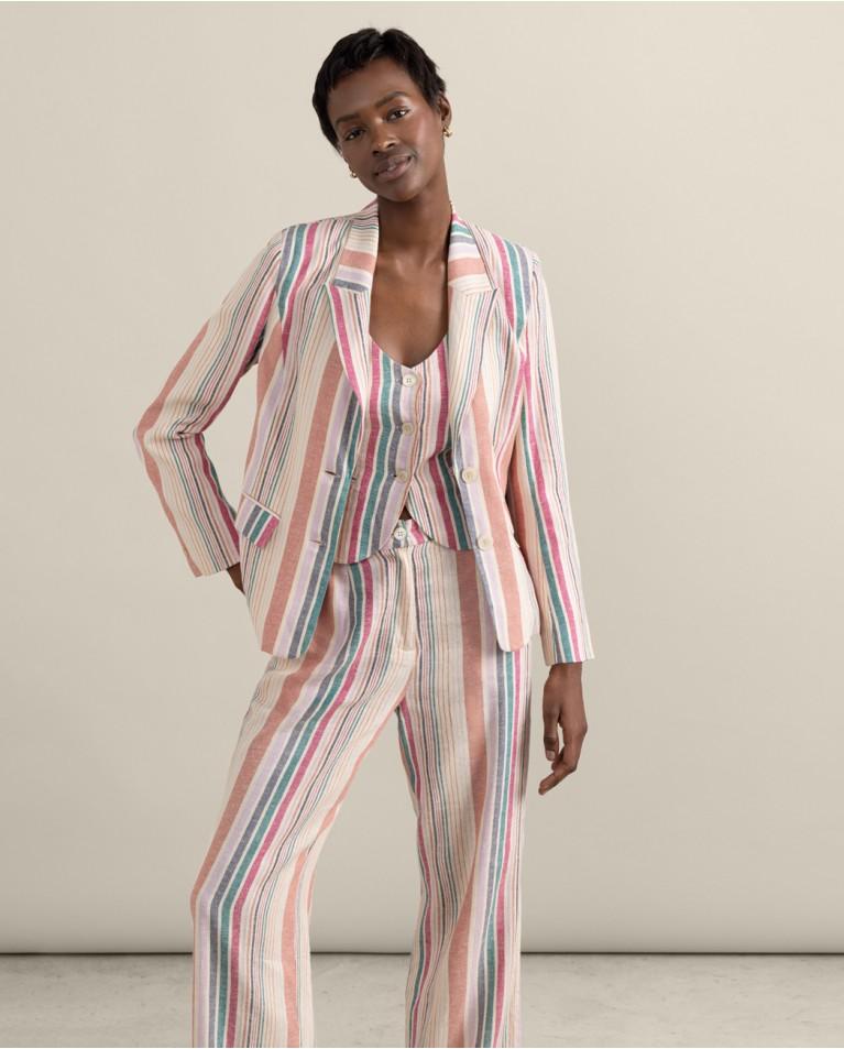 surkana Blazer de lino de rayas Multi Envío gratis