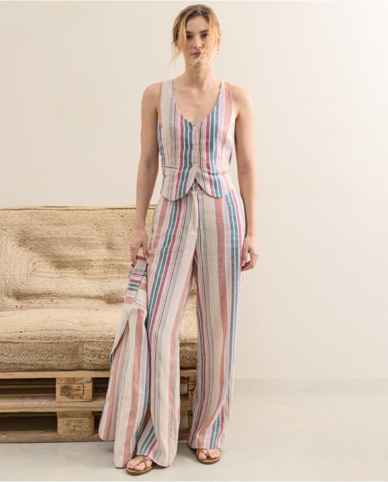 surkana Pantalón recto de lino a rayas Multi