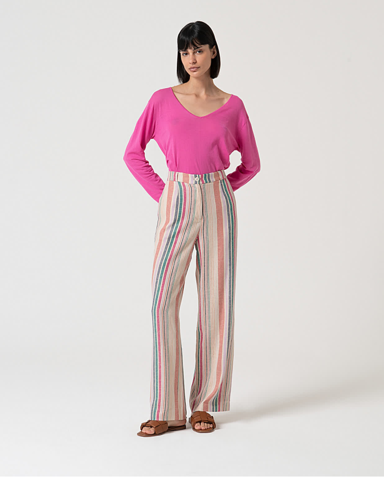 surkana Pantalón recto de lino a rayas Multi Envío gratis