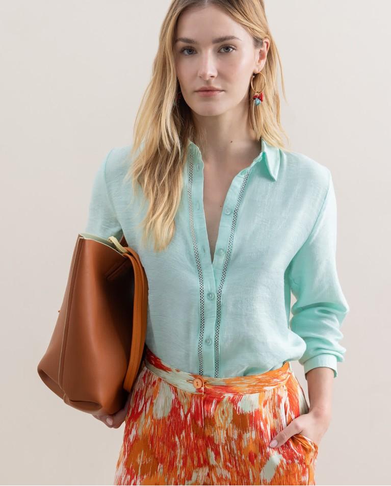 surkana Camisa con bordados perforados lisa Verde Agua