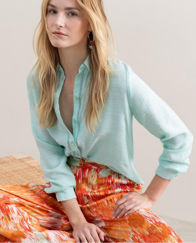 surkana Camisa con bordados perforados lisa Verde Agua COMPRAR AHORA
