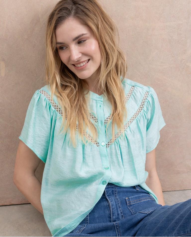 surkana Blusa bordados perforados lisa Verde Agua ÚLTIMAS EDICIONES