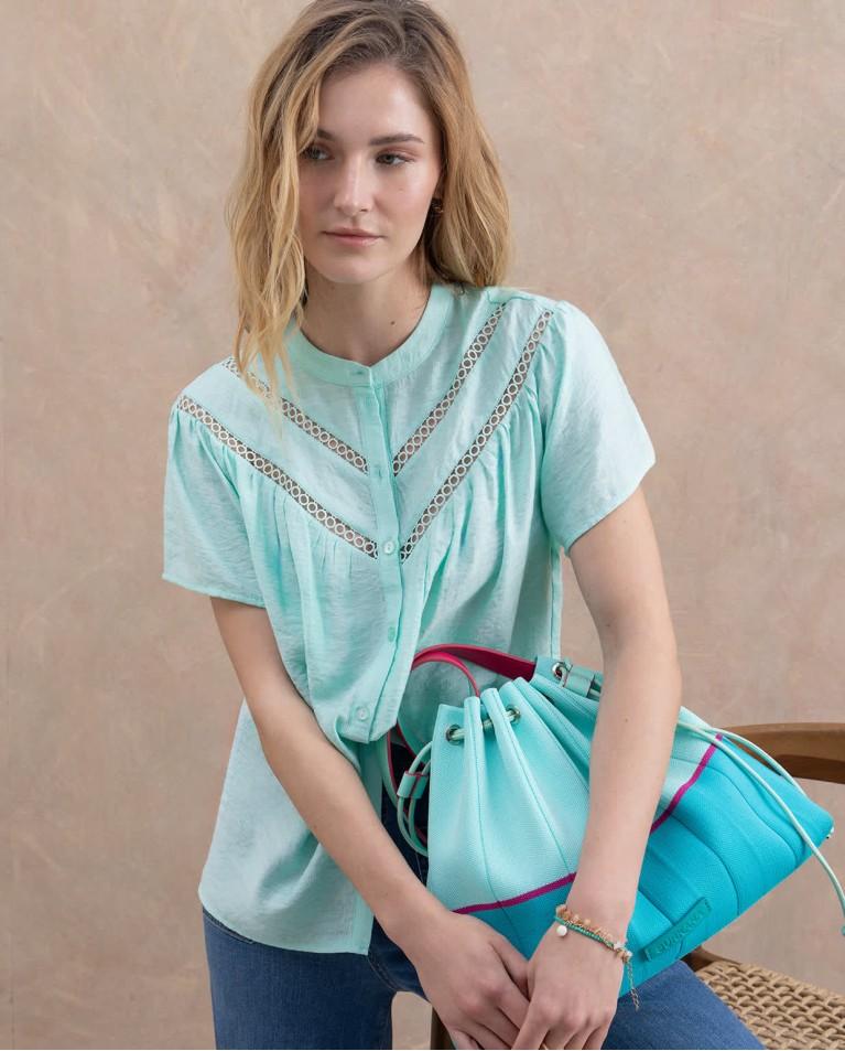 surkana Blusa bordados perforados lisa Verde Agua ÚLTIMAS EDICIONES