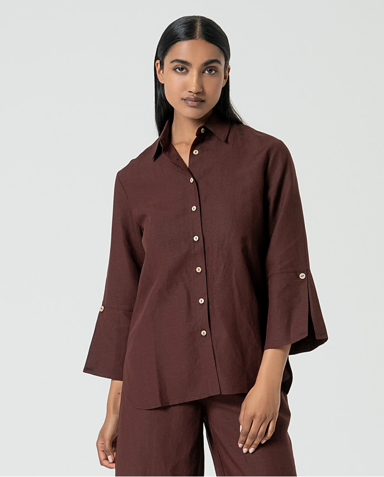 surkana Camisa oversize de lino Marrón
