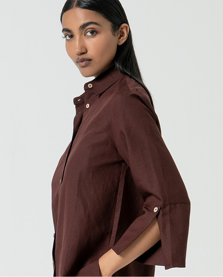 surkana Camisa oversize de lino Marrón Promoción por tiempo limitado