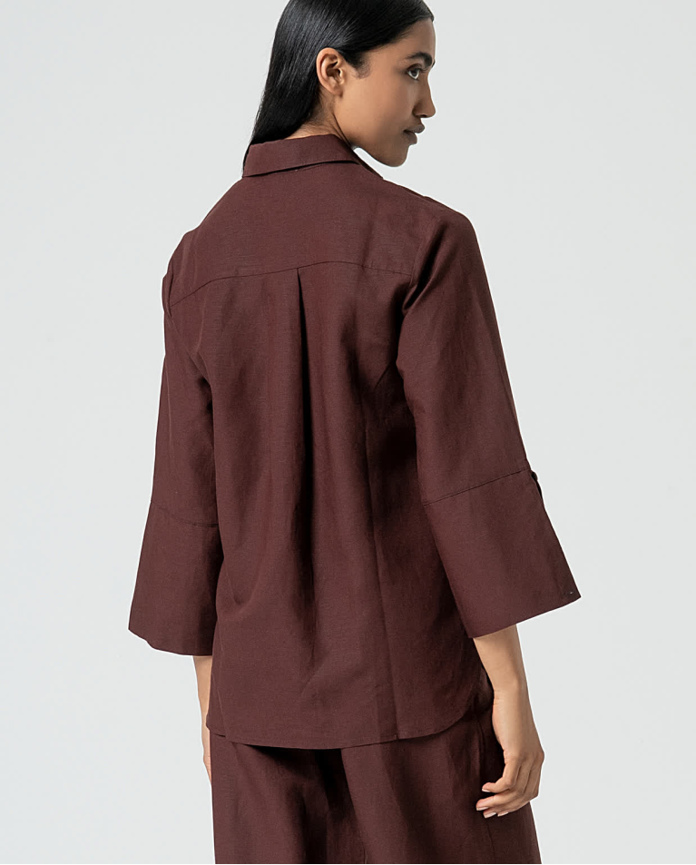 surkana Camisa oversize de lino Marrón Promoción por tiempo limitado