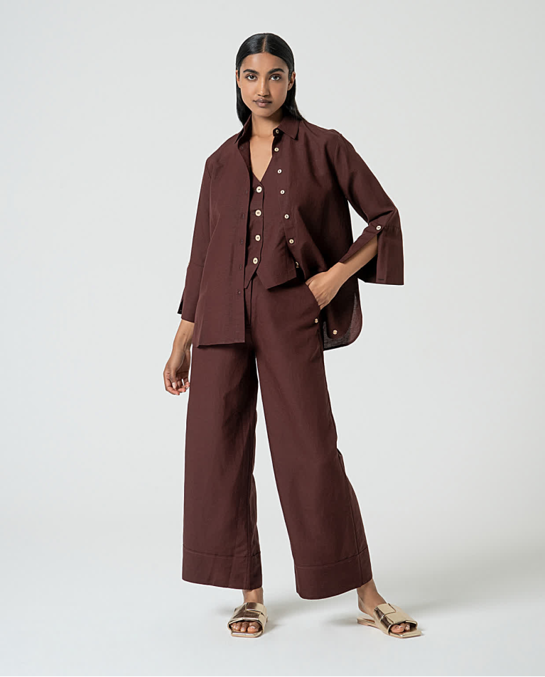 surkana Camisa oversize de lino Marrón Promoción por tiempo limitado