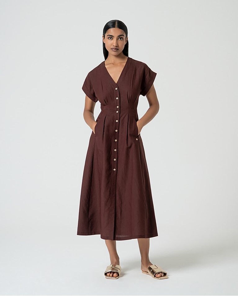 surkana Vestido camisero de lino Marrón
