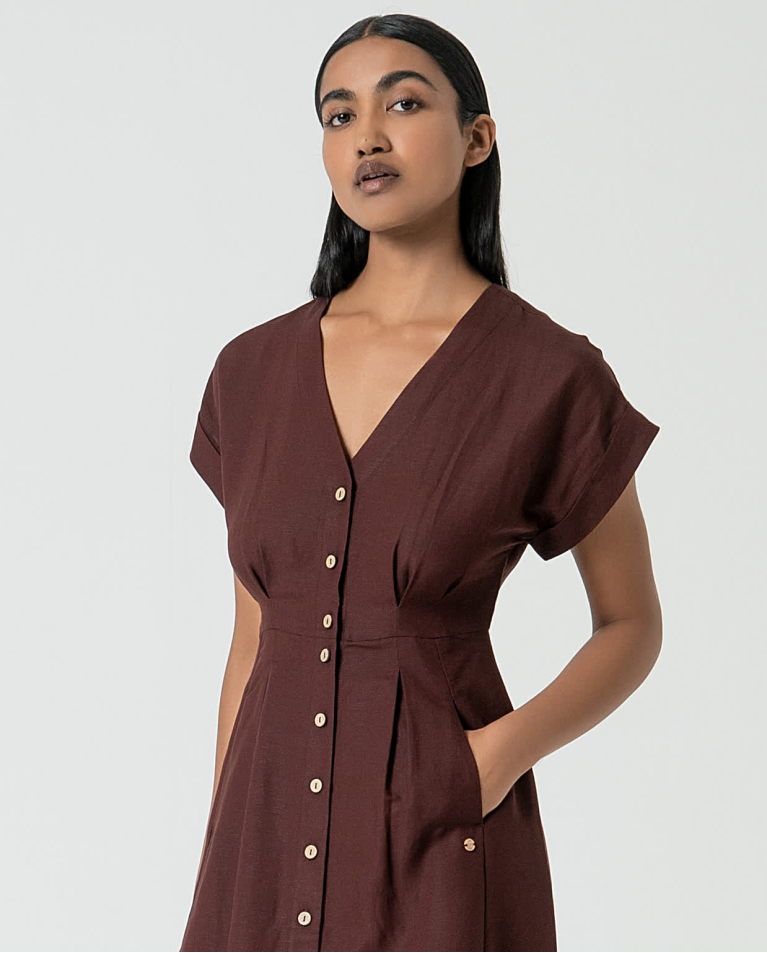 surkana Vestido camisero de lino Marrón Promoción trimestral