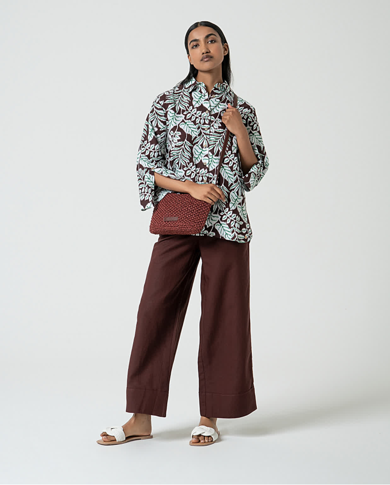 surkana Camisa oversize de lino estampada Marrón Solo queda un día