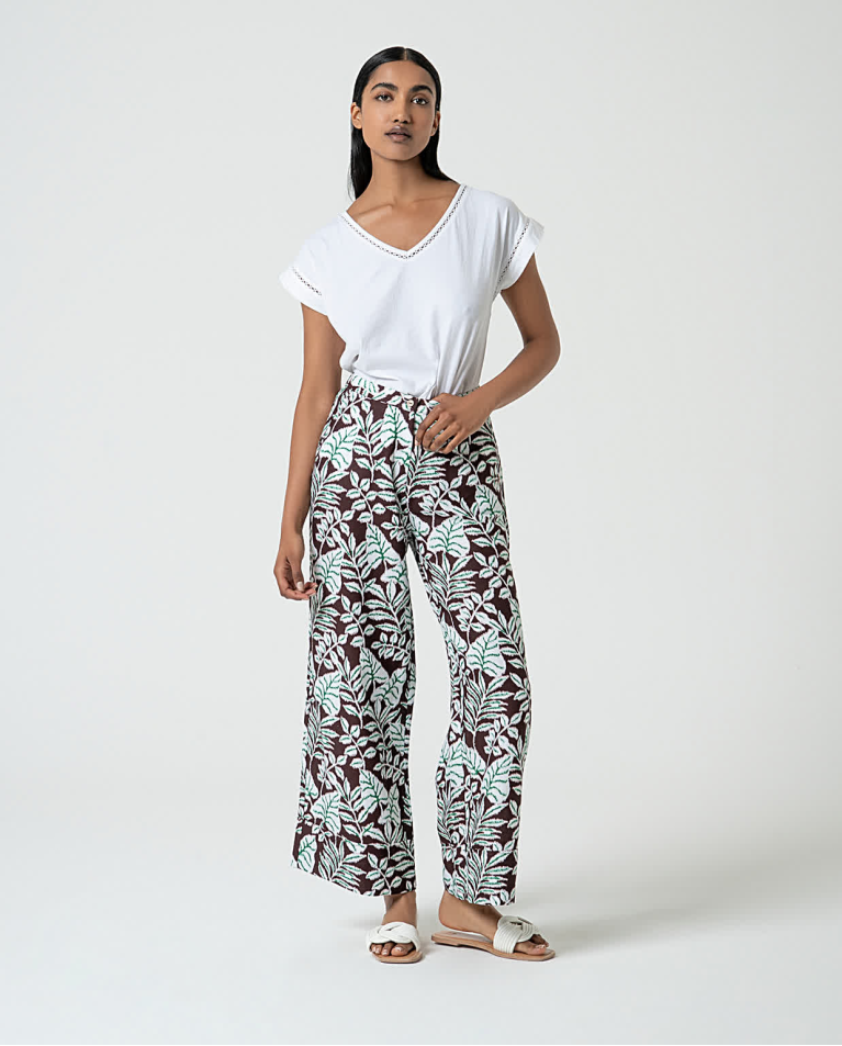 surkana Pantalón ancho de lino estampado Marrón