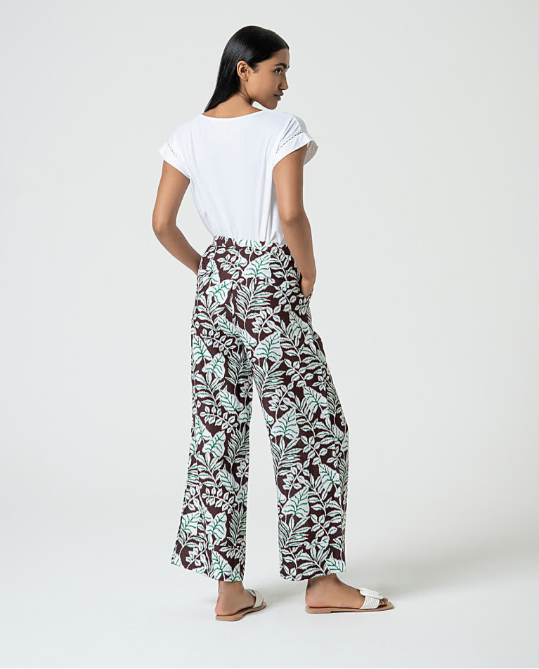 surkana Pantalón ancho de lino estampado Marrón Superdescuento