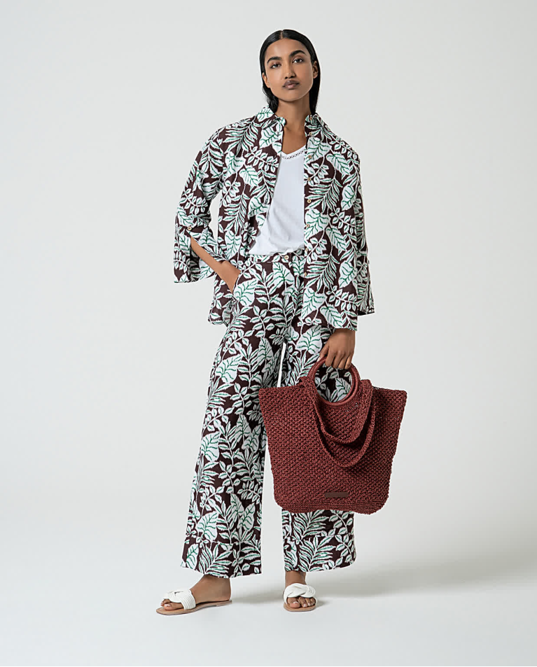 surkana Pantalón ancho de lino estampado Marrón Superdescuento