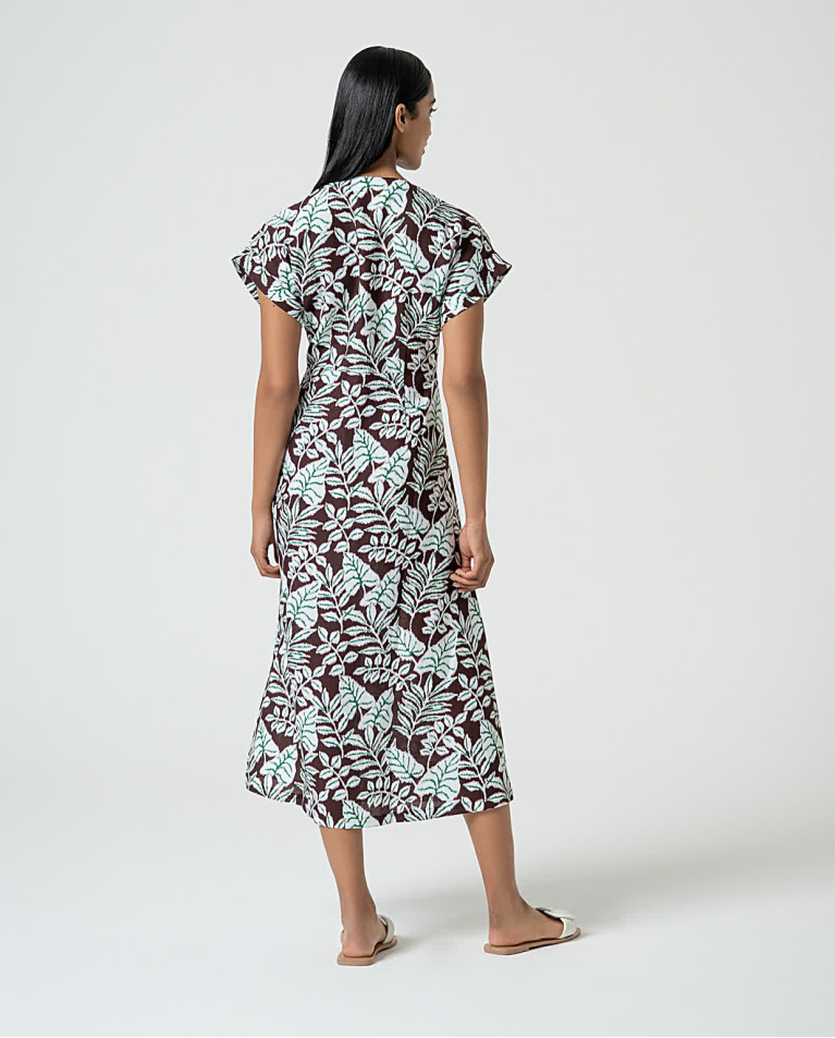 surkana Vestido camisero de lino estampado Marrón Grandes descuentos