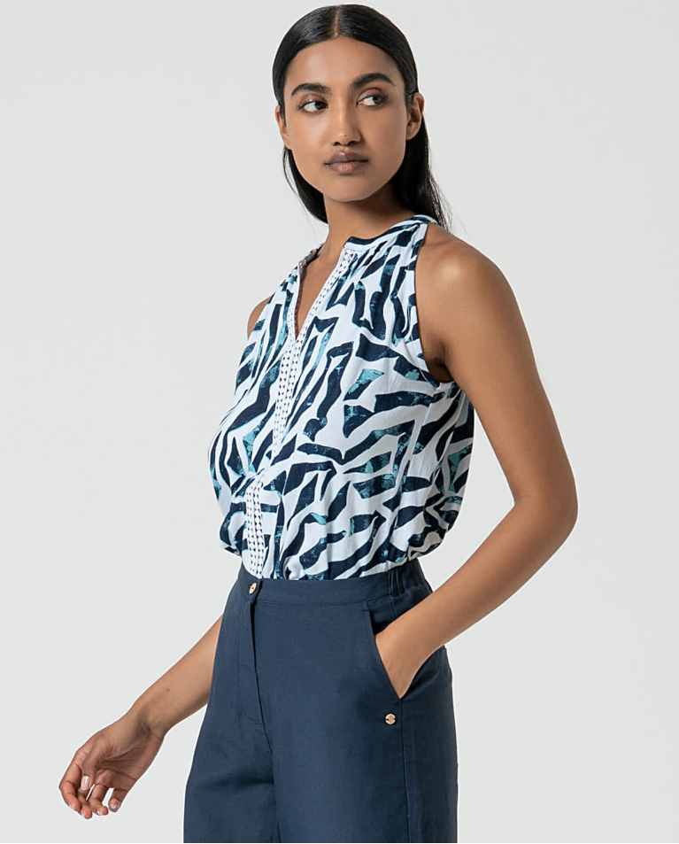 surkana Pantalón ancho de lino liso Marino Tienda de fábrica