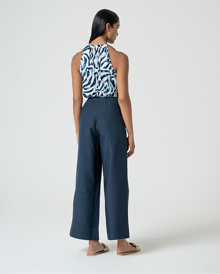 surkana Pantalón ancho de lino liso Marino Tienda de fábrica