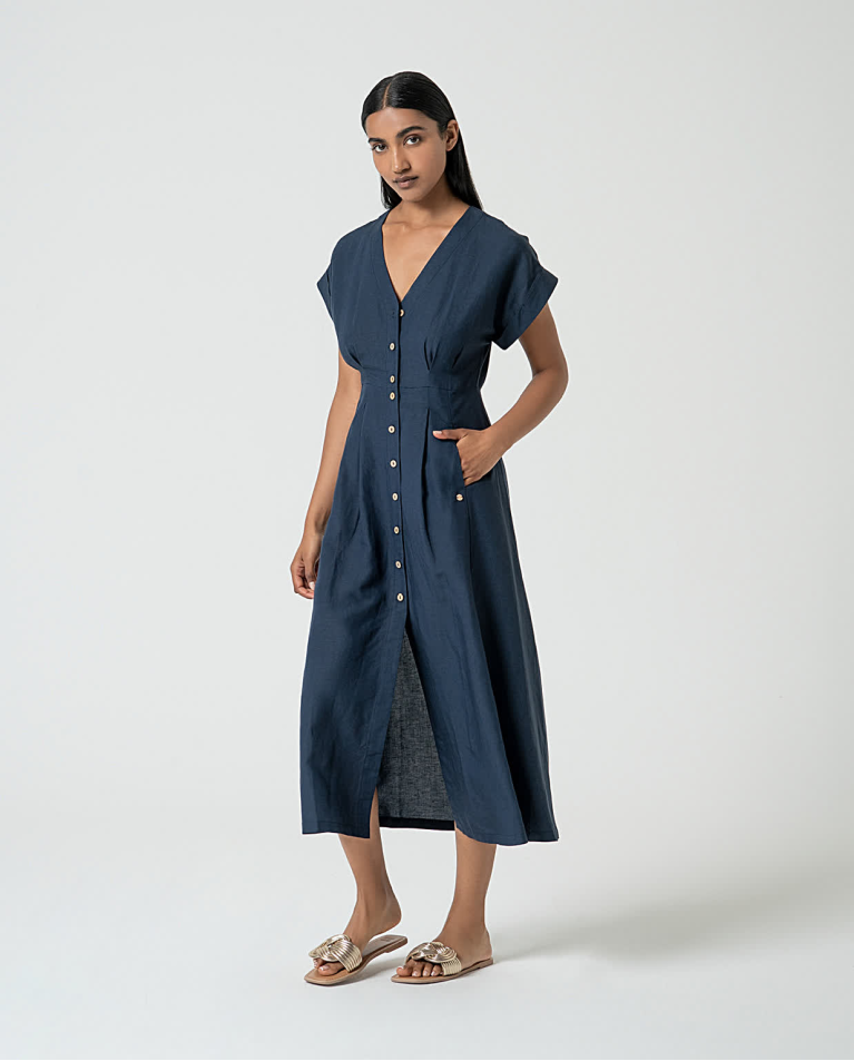 surkana Vestido camisero de lino Marino