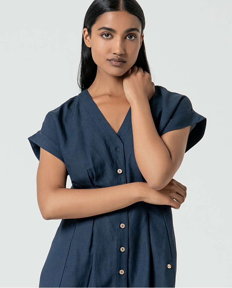 surkana Vestido camisero de lino Marino Limitado a 3 días