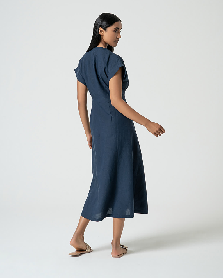 surkana Vestido camisero de lino Marino Limitado a 3 días