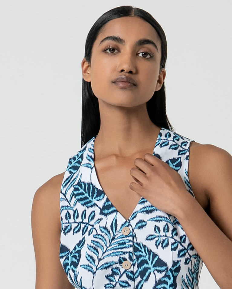 surkana Chaleco de lino estampado Azul Ahorra y exporta