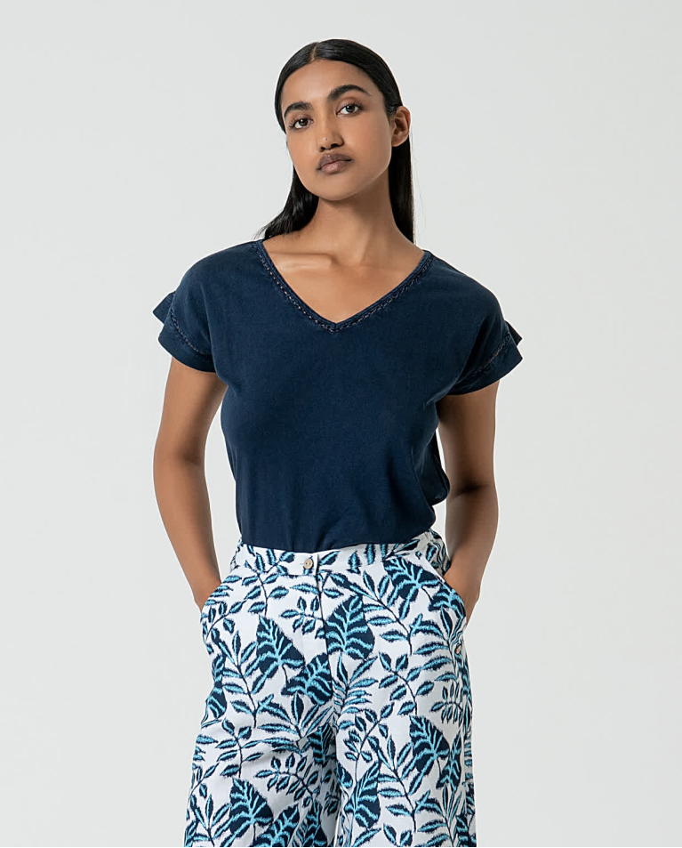 surkana Pantalón ancho de lino estampado Azul Precios de Black Friday