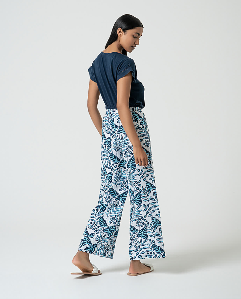 surkana Pantalón ancho de lino estampado Azul Precios de Black Friday