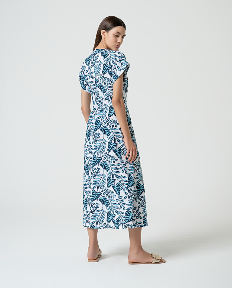 surkana Vestido camisero de lino estampado Azul En oferta