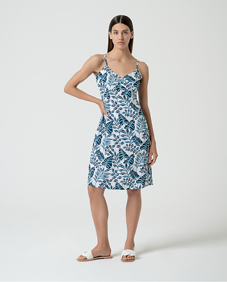surkana Vestido corto de lino estampado Azul