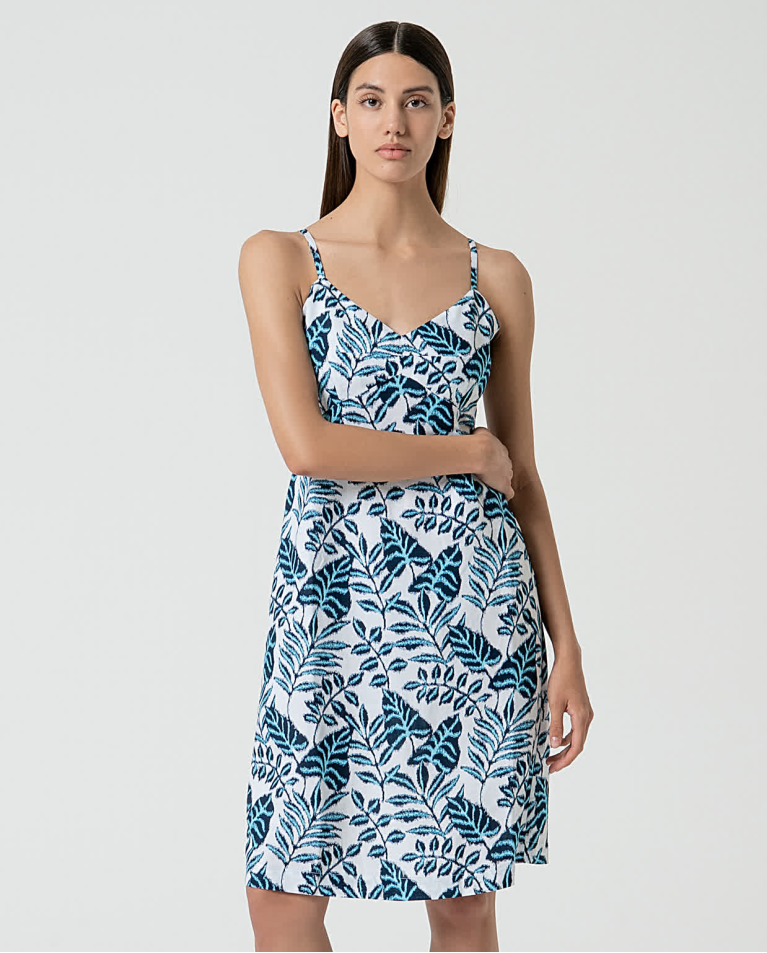 surkana Vestido corto de lino estampado Azul Libre de impuestos