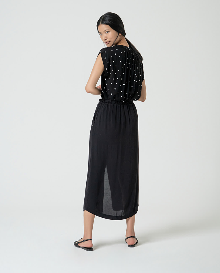 surkana Falda midi ajustable en crepe viscosa lisa Negro Ofertas de temporada