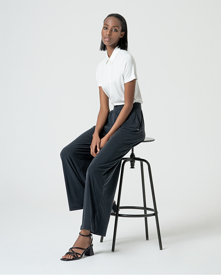 surkana Pantalón largo wide leg elástico Negro Outlet
