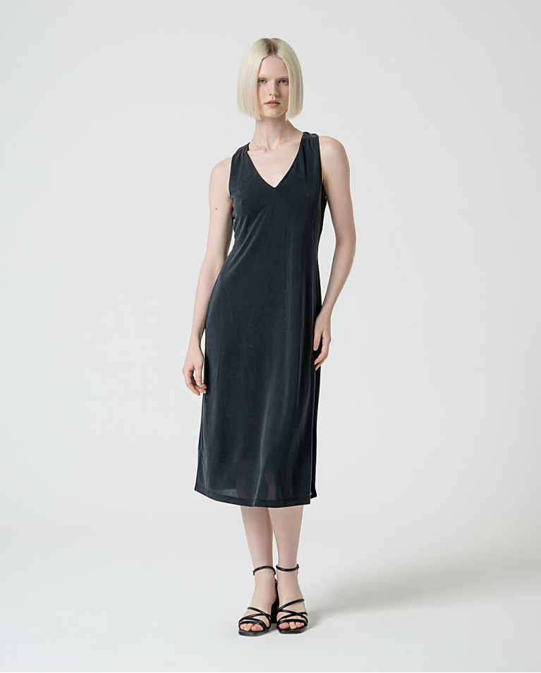 surkana Vestido midi elástico liso Negro