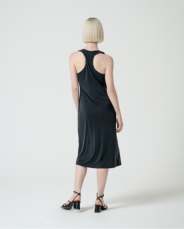 surkana Vestido midi elástico liso Negro Ofertas