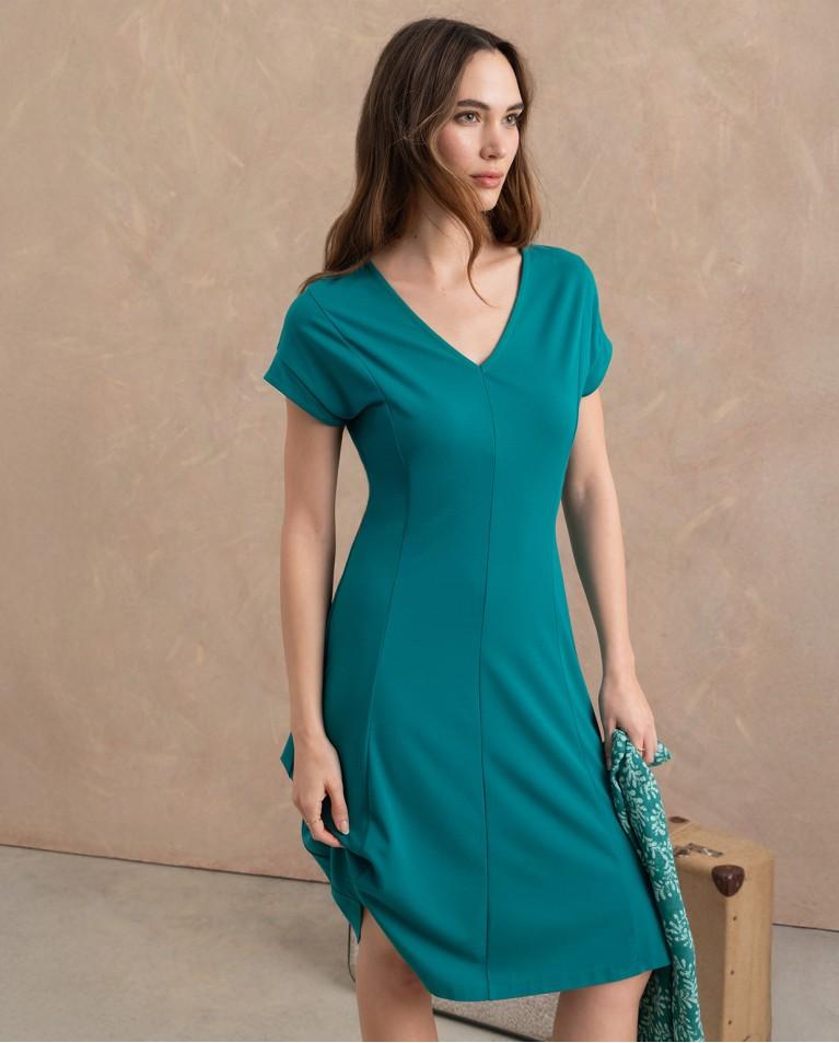 surkana Vestido elástico básico liso Esmeralda En oferta