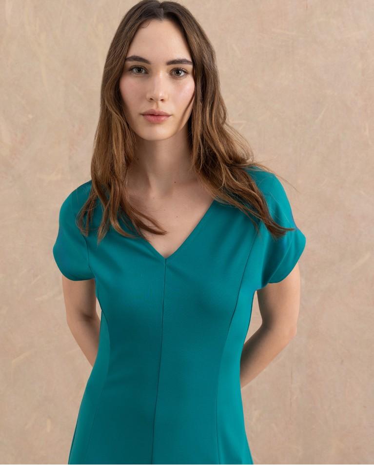surkana Vestido elástico básico liso Esmeralda En oferta