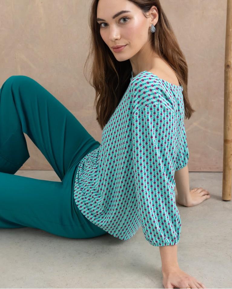 surkana Camiseta elástica amplia estampada Verde Agua Gran oferta