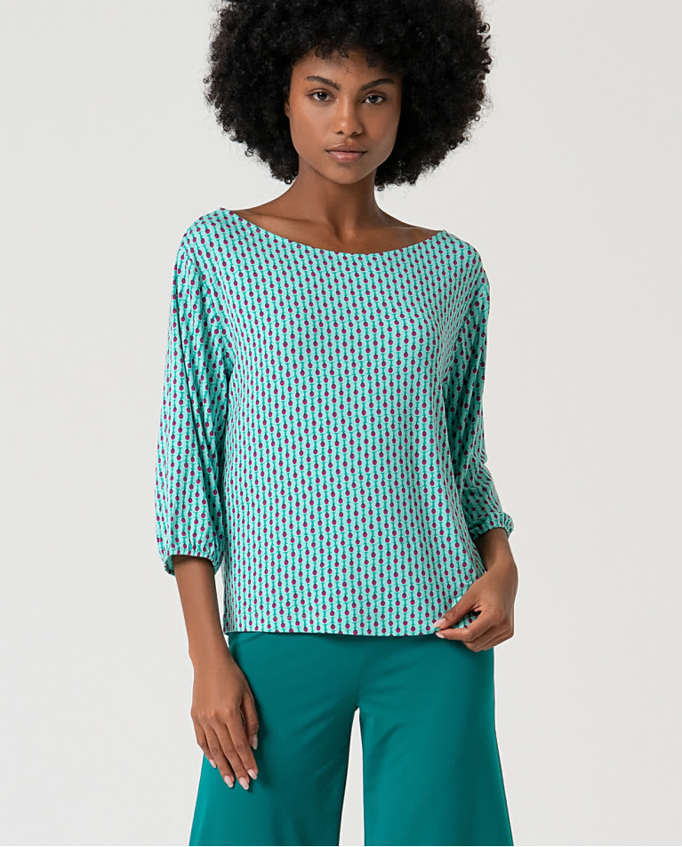 surkana Camiseta elástica amplia estampada Verde Agua Gran oferta
