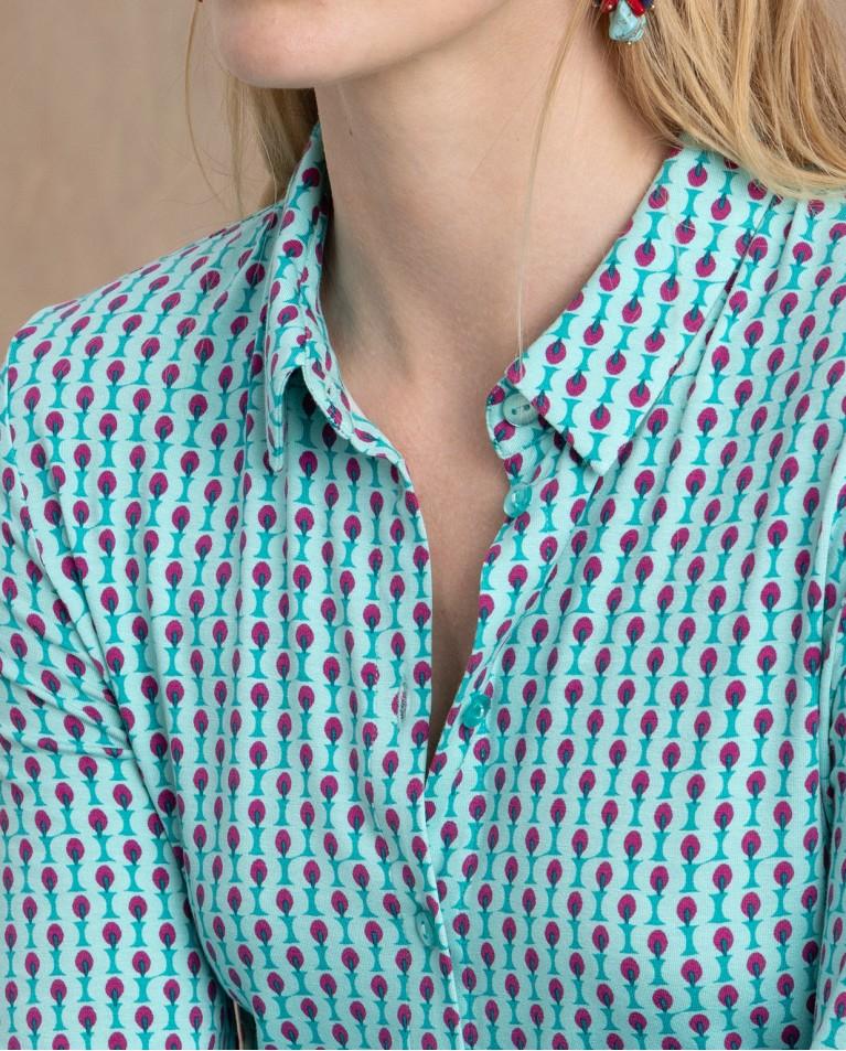 surkana Camisa elástica manga larga estampada Verde Agua Rebajas baratas