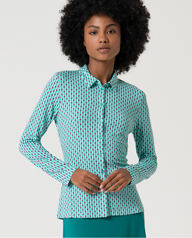 surkana Camisa elástica manga larga estampada Verde Agua Rebajas baratas