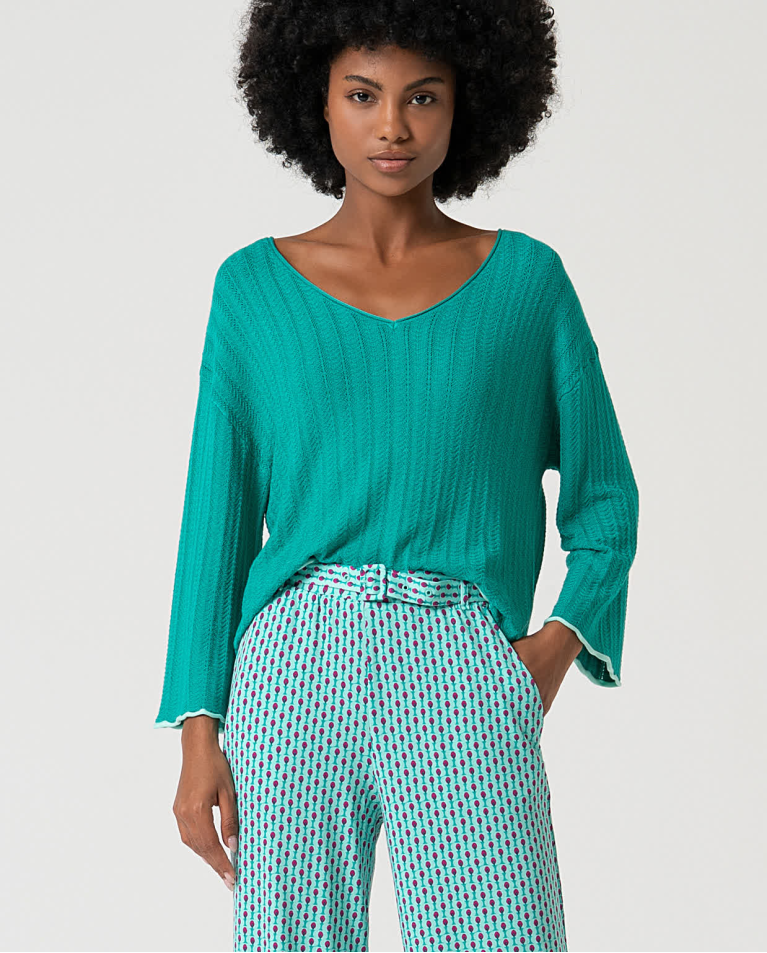 surkana Pantalón elástico con cinturón estampado Verde Agua Rebajas de fábrica