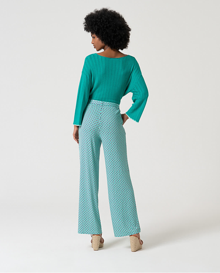surkana Pantalón elástico con cinturón estampado Verde Agua Rebajas de fábrica