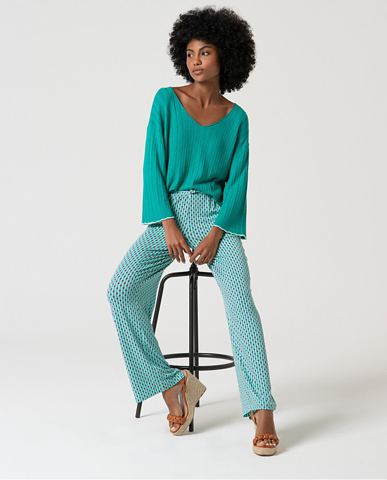 surkana Pantalón elástico con cinturón estampado Verde Agua Rebajas de fábrica