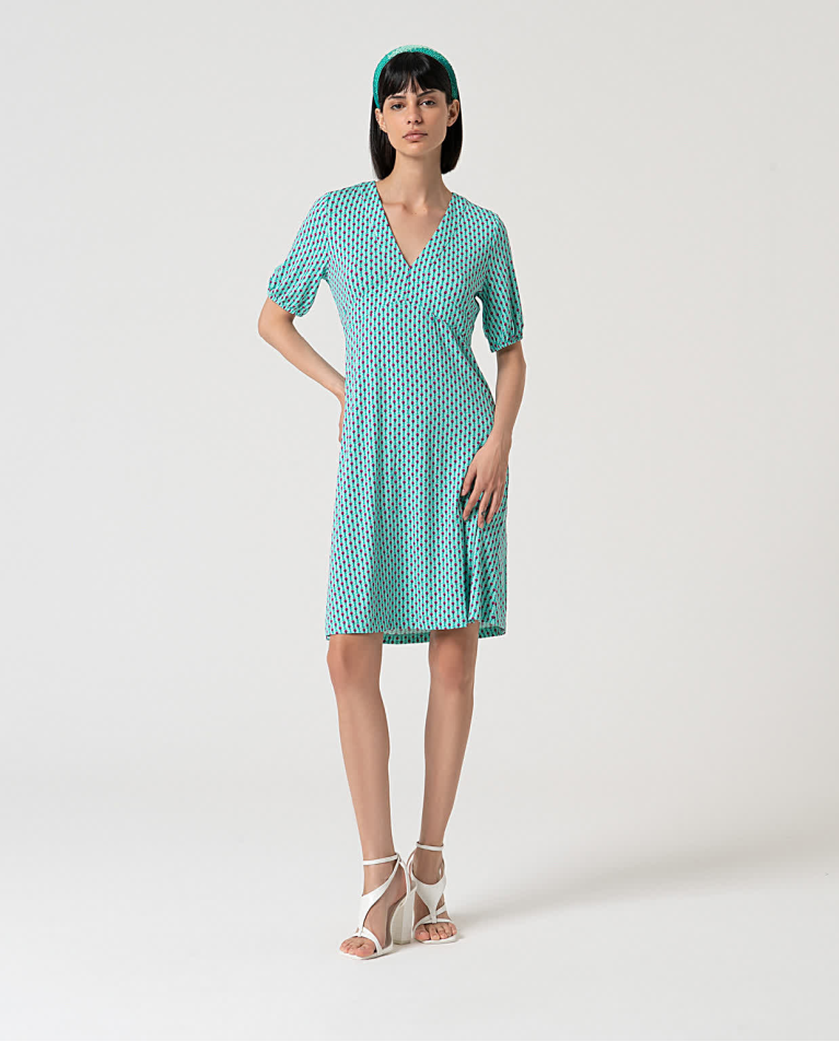 surkana Vestido elástico corto estampado Verde Agua